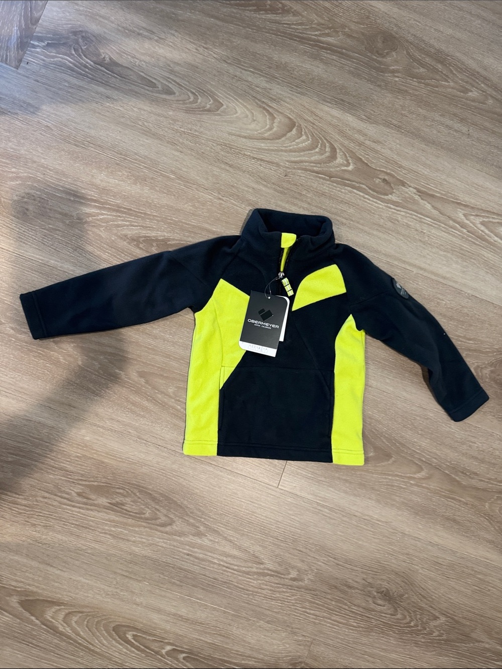 Boys Obermeyer Jax Top Snow Winter Ski Black & Neon Yellow Kids Fleece Pullover